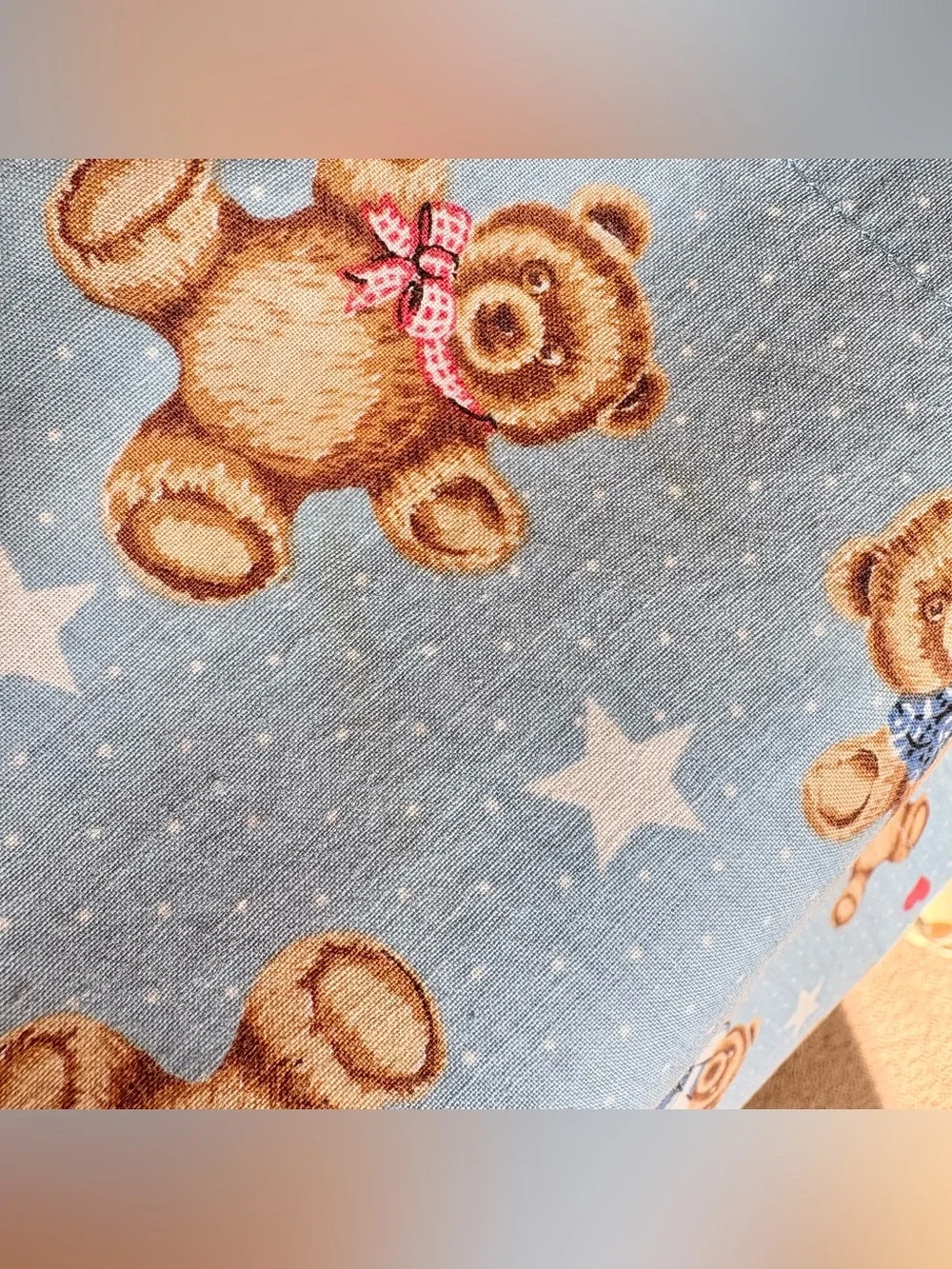 Vintage Light Blue Teddy Bear Print Curtain Valance